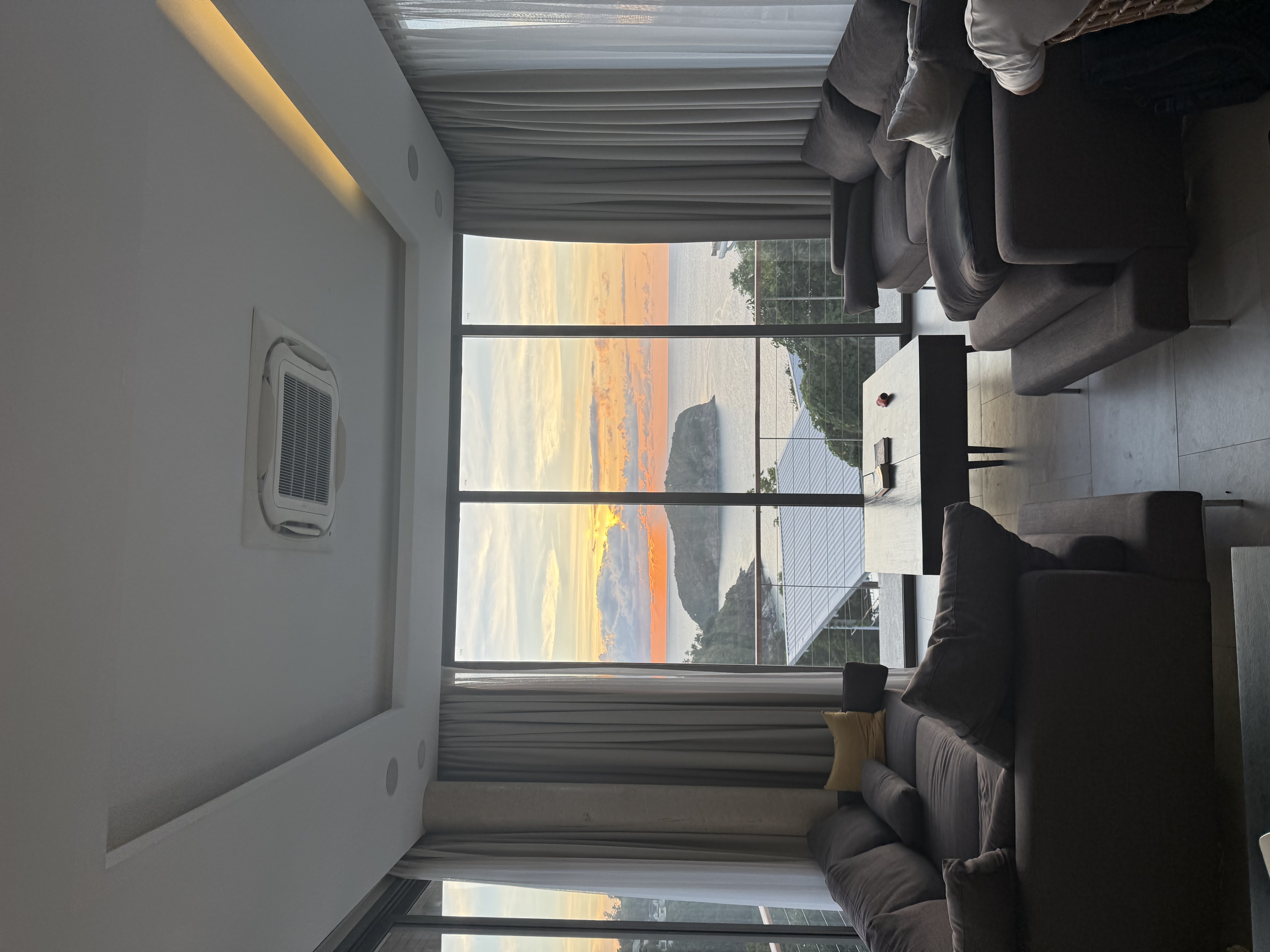Villa living room at sunset